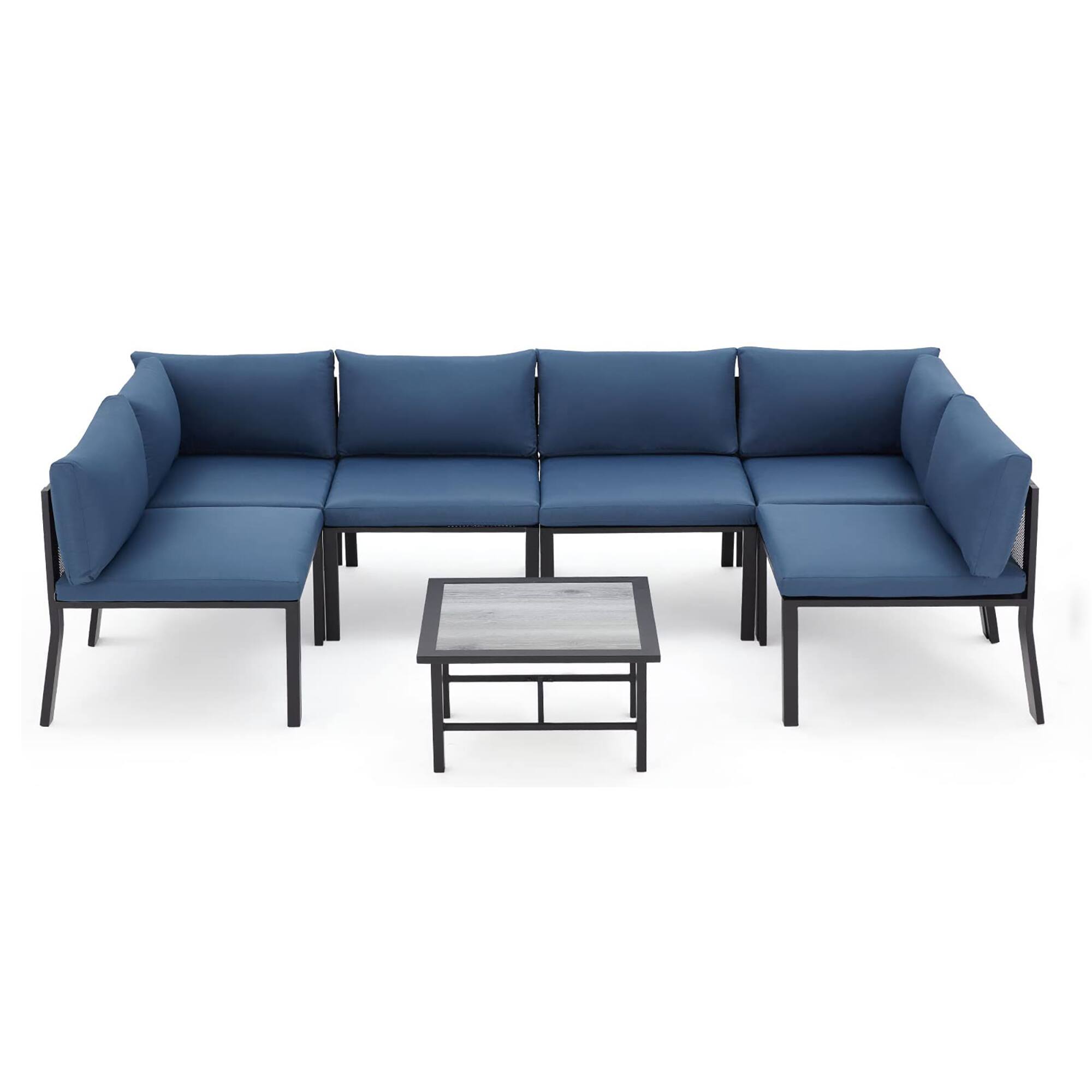 Left. Mondawe - 7-Piece Steel Mesh Patio Seating Set - Blue+Black.