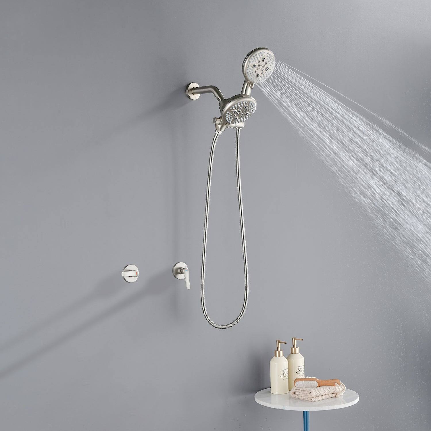 Alt View 4. Boyel Living - Brushed Nickel Shower Set with Dual Handles and 5 Function ABS Dual Shower Heads - Brushed Nickel.