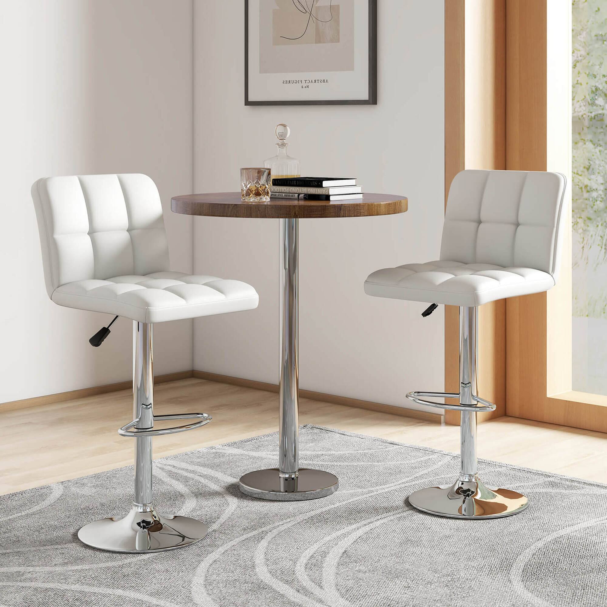 Alt View 1. Costway - Modern Swivel Bar Stools Set of 2 with Heavy-duty Metal Base & Footrest Back - White.