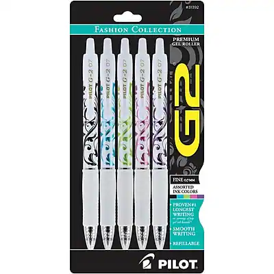#31392
FASHION COLLECTION
PREMIUM GEL ROLLER
G-2 G-2 G-2 G-2 G-2
PILOT PILOT PILOT PILOT PILOT
G2
FINE
ASSORTED INK COLORS
PROVEN LONGEST WRITING
SMOOTH WRITING
REFILLABLE
PILOT
