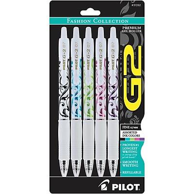#31392  
FASHION COLLECTION  
PREMIUM GEL ROLLER  
G-2 G-2 G-2 G-2 G-2  
PILOT PILOT PILOT PILOT PILOT  

G2  
FINE  
ASSORTED INK COLORS  
PROVEN LONGEST WRITING  
SMOOTH WRITING  
REFILLABLE  

PILOT