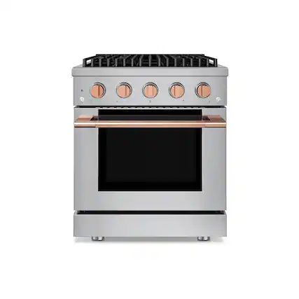 Front. Hauslane - 30" Rose Gold Gas Range 4 Burners (20,000 BTU) 4.2 cu.ft Convection Oven 5 Racks Convertible NG/LP - Rose Gold.