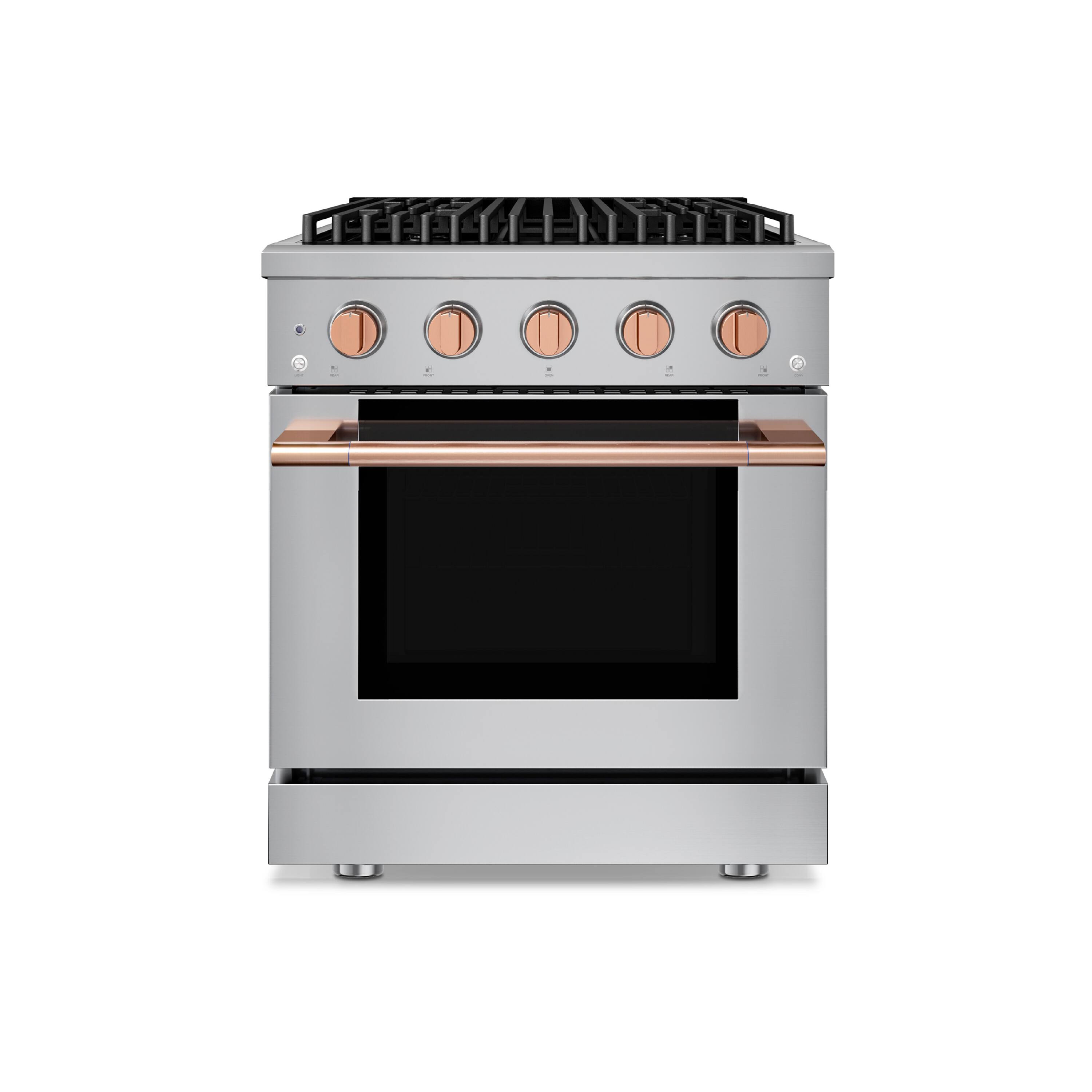Front. Hauslane - 30" Rose Gold Gas Range 4 Burners (20,000 BTU) 4.2 cu.ft Convection Oven 5 Racks Convertible NG/LP - Rose Gold.