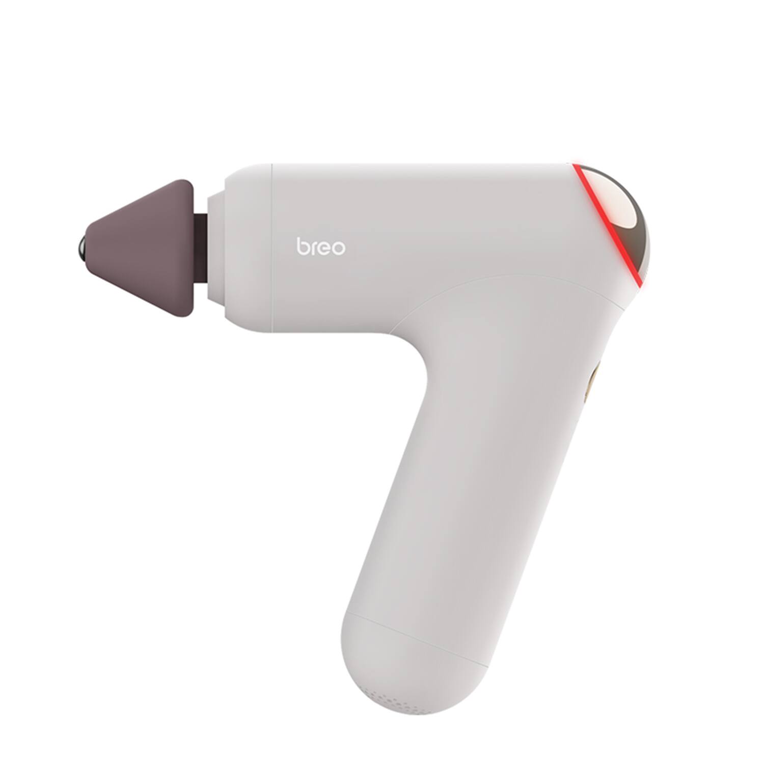 Left. BREO - Massage Gun - 3 Speeds Portable Percussion Muscle Therapy with 3 Silicone Heads for Recovery & Pain Relief - White.