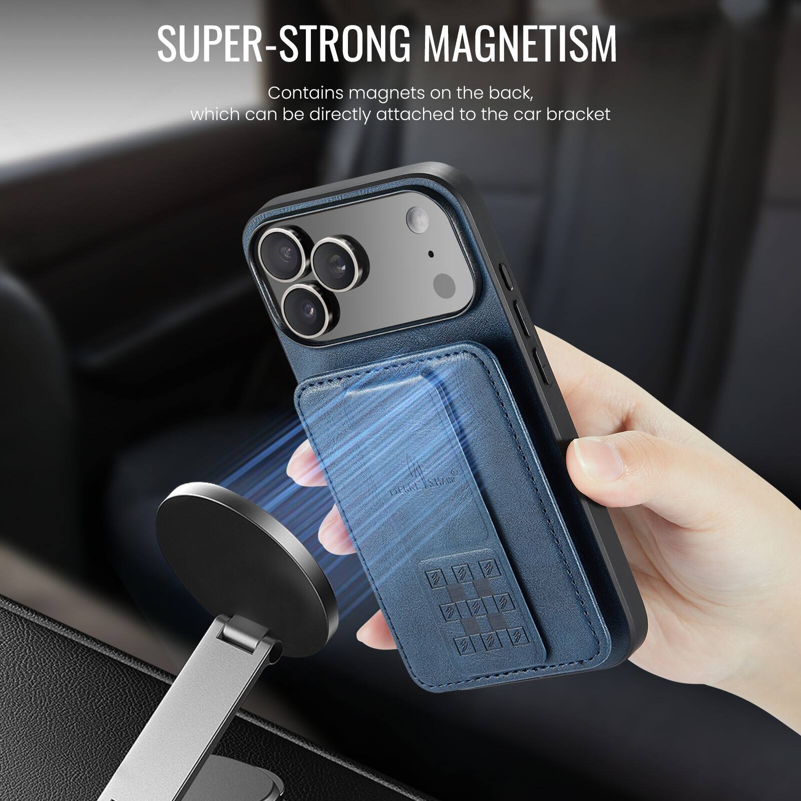 SUPER-STRONG MAGNETISM  
Contains magnets on the back, which can be directly attached to the car bracket