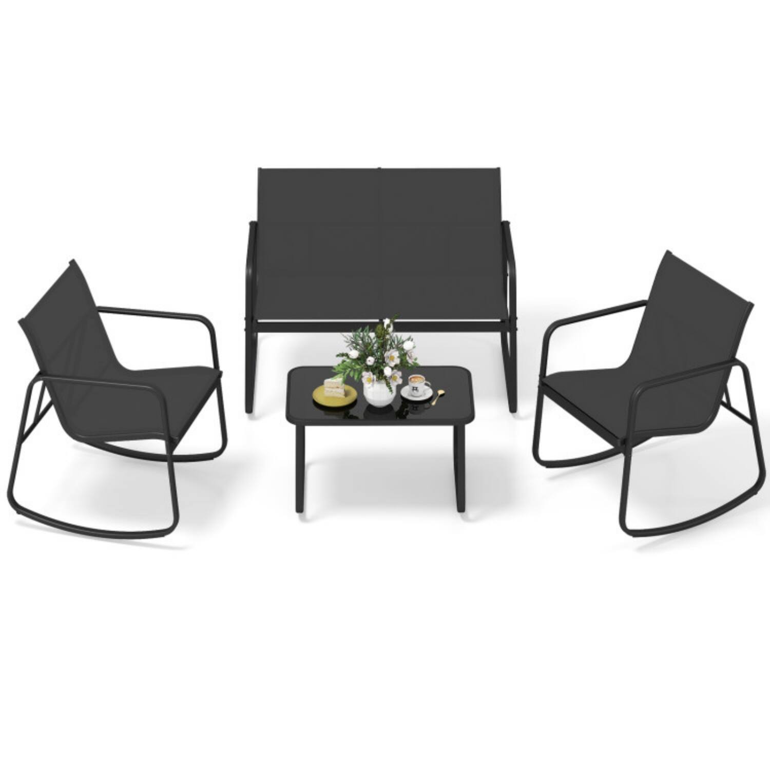 Alt View 3. Mondawe - 4-Piece Freestanding Outdoor Rocker Conversation Set with Table - Black.