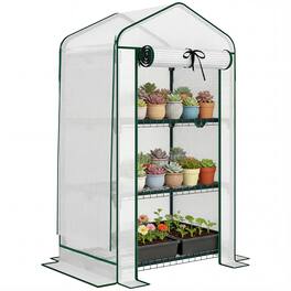 Outsunny - Greenhouse with Screen Roof, Portable Small Greenhouse with Roll-Up Zipper Door