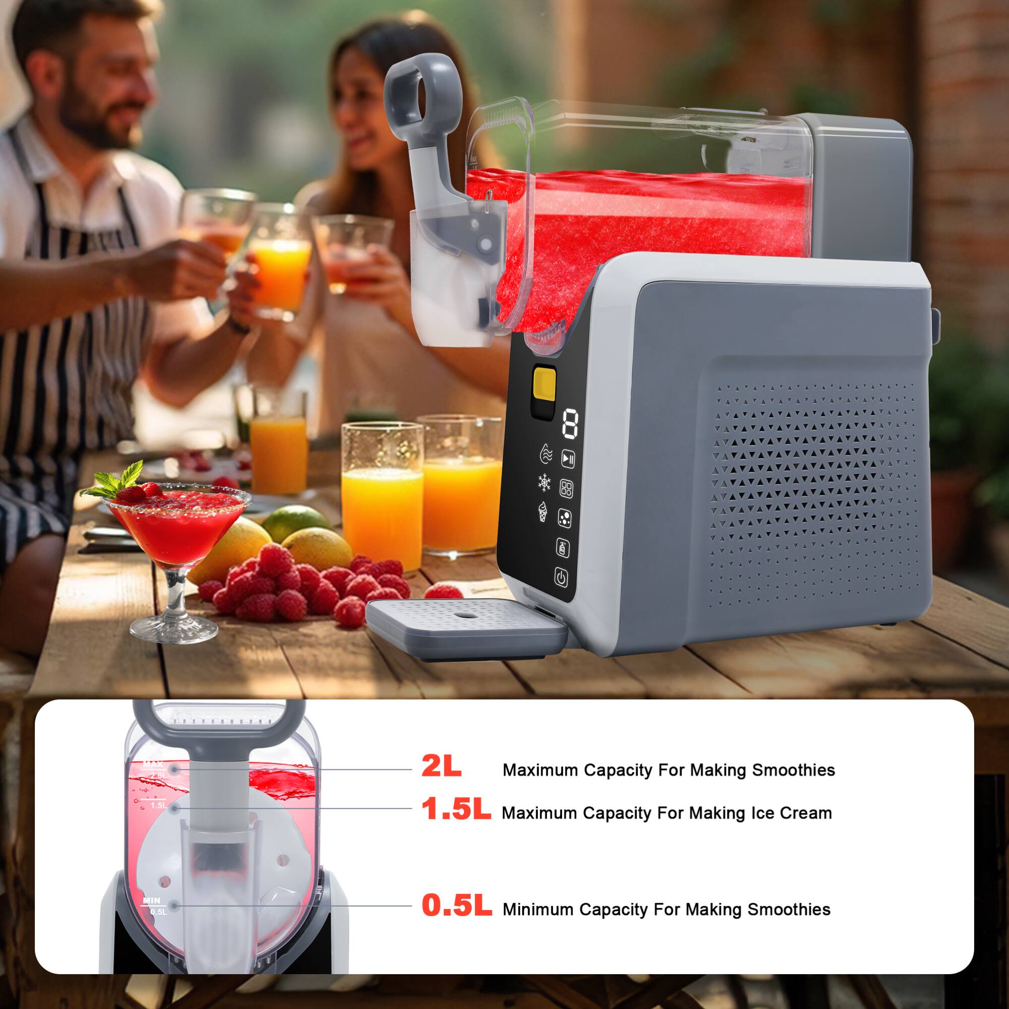 Angle. GOODSILO - Professional Frozen Drink Maker with LED Display and No Ice Required for Homemade Slushies and Frozen Treats - Black.