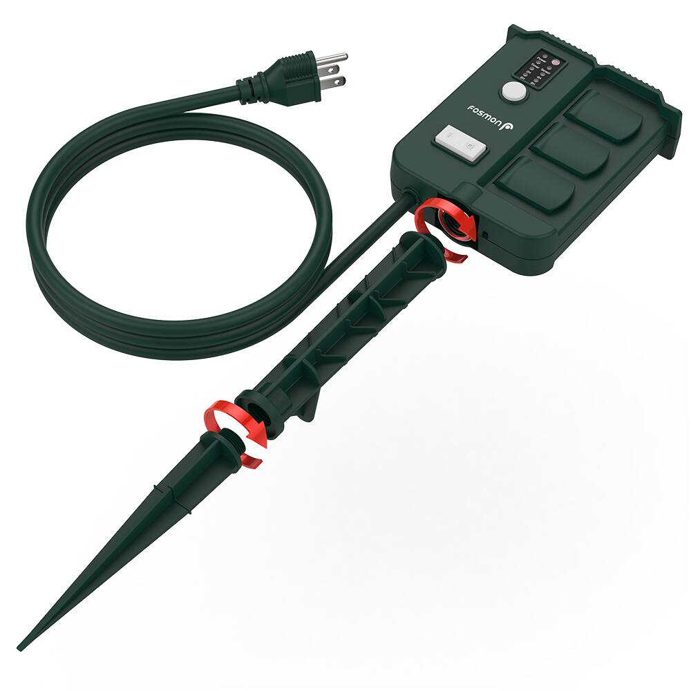 Alt View 6. Fosmon - Outdoor Power Stake with 6FT Cord, Remote Outdoor Power Strip Weatherproof 6 Grounded Outlets, Timer & Photocell Sensor - Green.