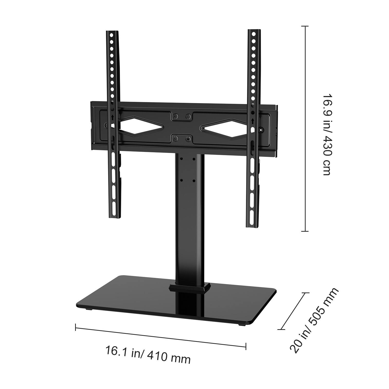 16.9 in/ 430 cm, 16.1 in/ 410 mm, 20 in/ 505 mm