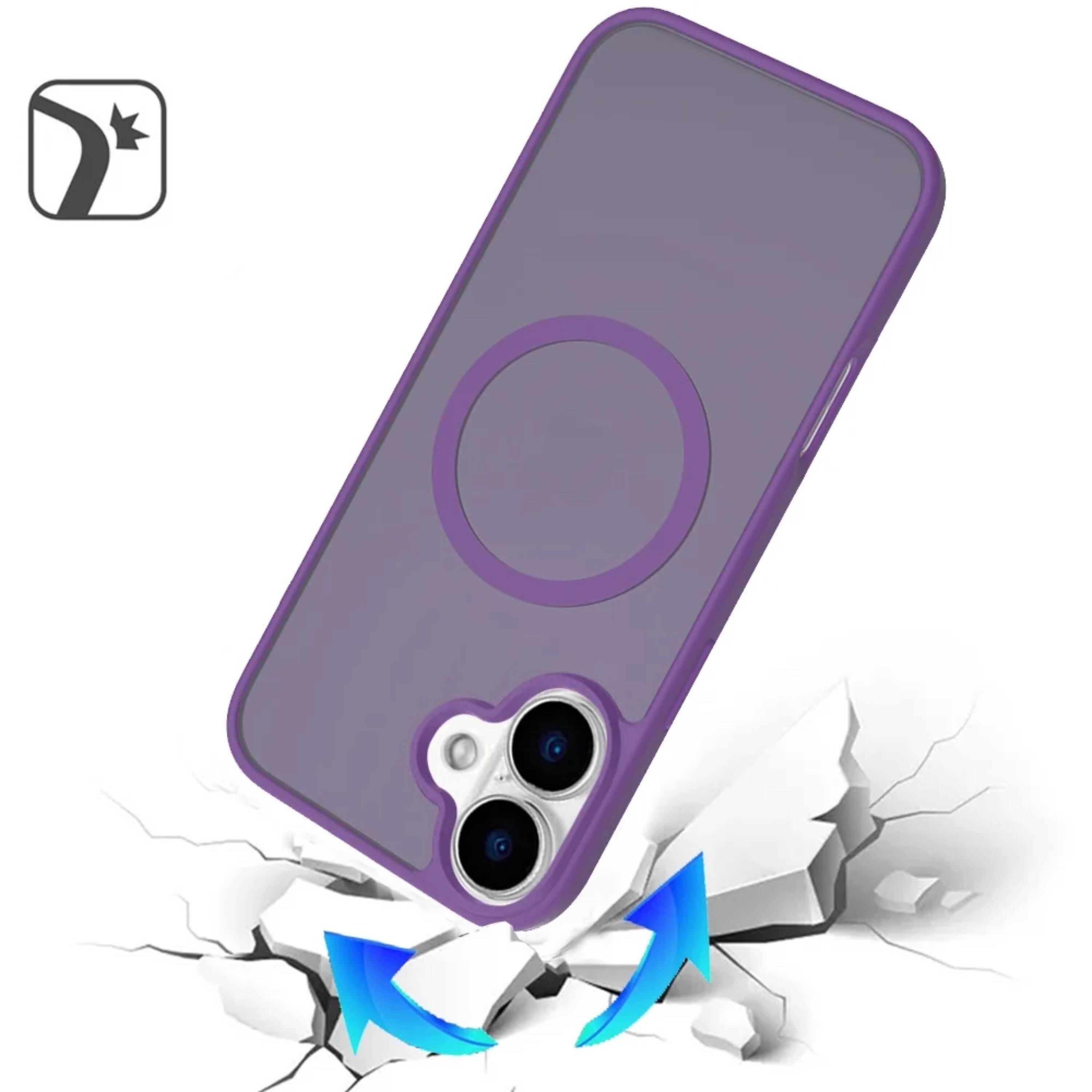 Angle. Kitcheniva - Soft Touch Frosted Cover Magnetic Circle Phone Case With Tempered Glass For iPhone 17 Dark Purple - Dark Purple.