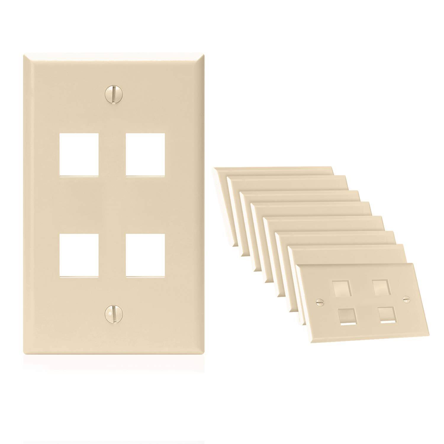 Alt View 2. Cmple.com - Cmple - Keystone Wall Plate Cover Ethernet Wall Plates for Modular Inserts, RJ45 Keystone Jack - 10 Pack 4 Port - Ivory - Ivory.