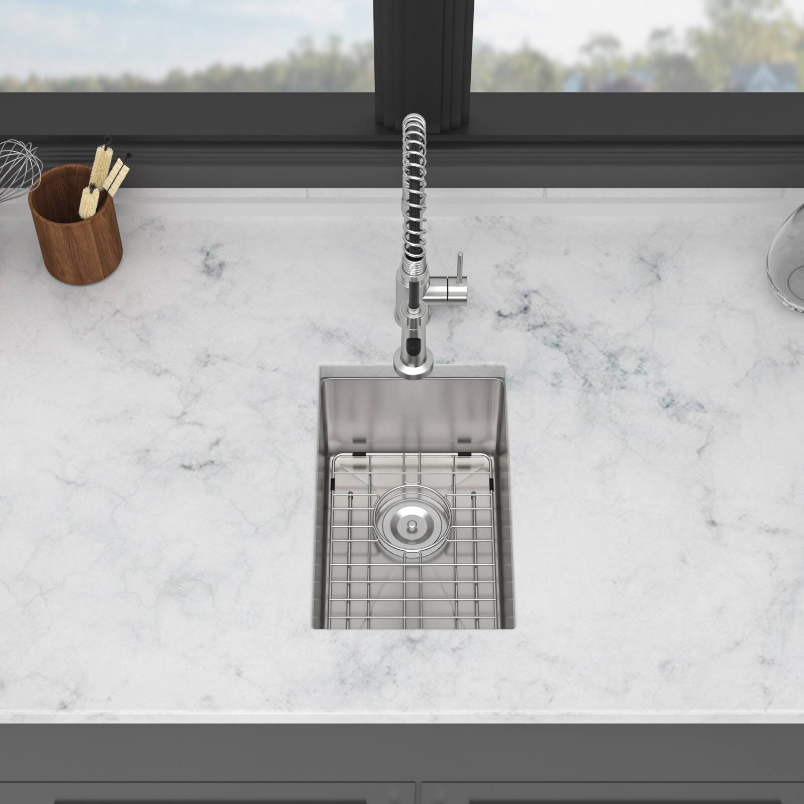 Front. Siljoy - 10 Inch Undermount Sink - 10" x 18" x 8" Stainless Steel Kitchen Sink 16 Gauge Deep Single Bowl Kitchen Sink Basin - Brushed Nickel.