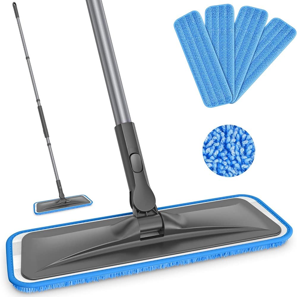 Schertz - Flat Microfiber Floor Mop with 4 Washable Pads, 59" Adjustable Handle