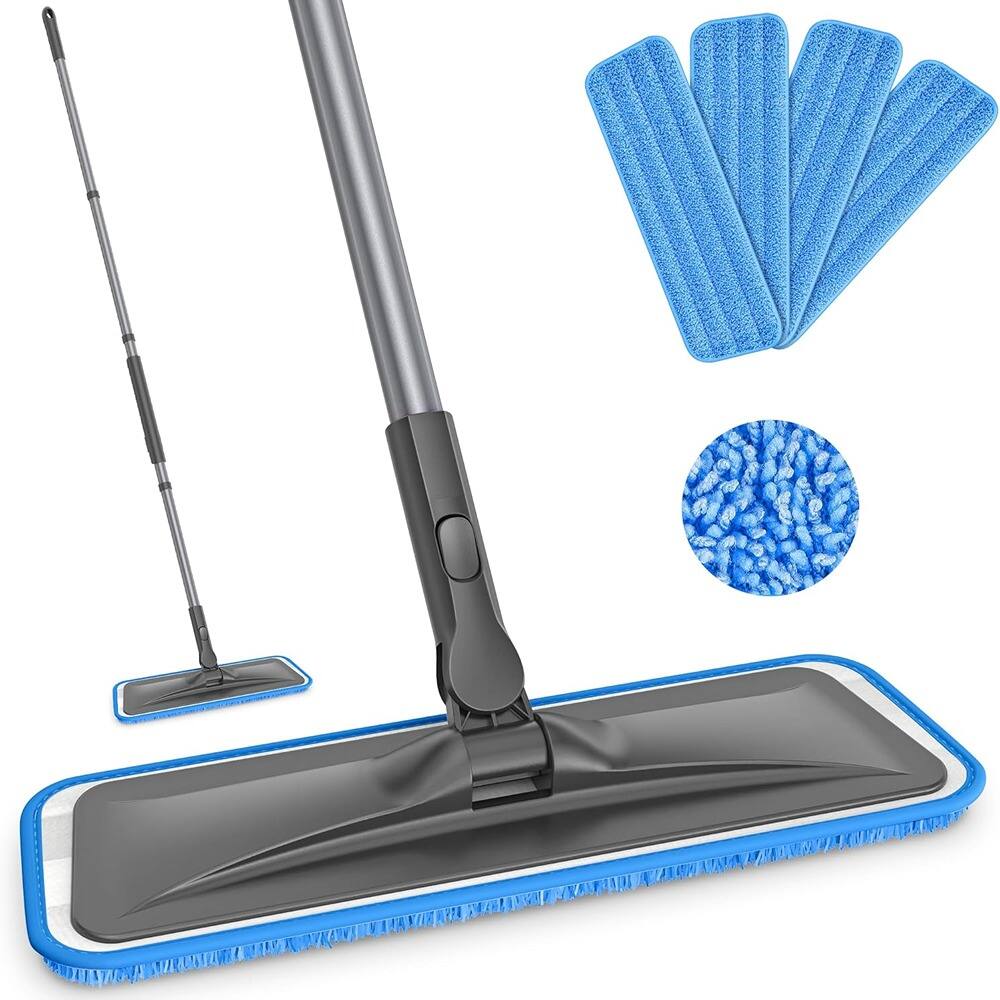 Front. Schertz - Flat Microfiber Floor Mop with 4 Washable Pads, 59" Adjustable Handle.