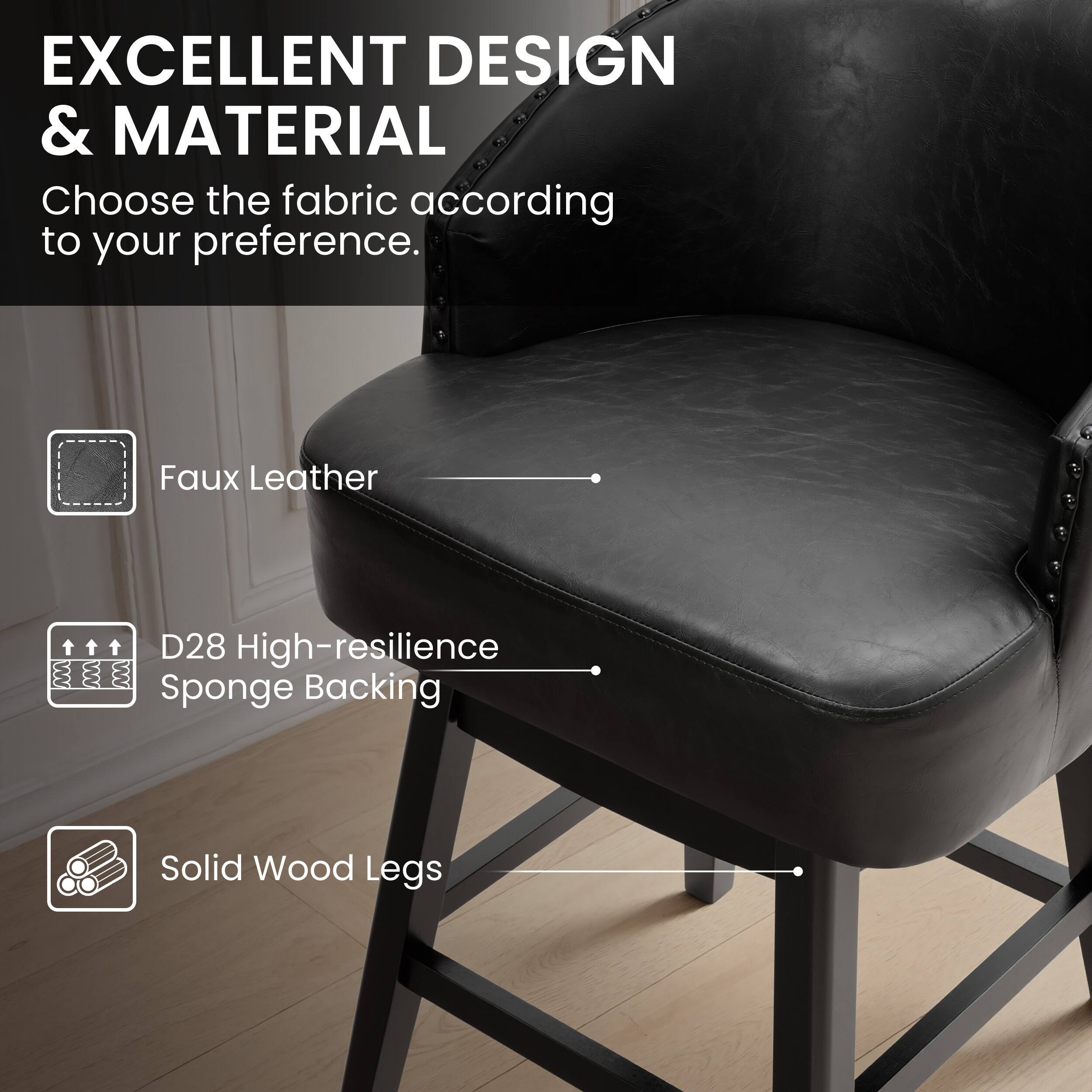 EXCELLENT DESIGN & MATERIAL  
Choose the fabric according to your preference.  
- Faux Leather  
- D28 High-resilience Sponge Backing  
- Solid Wood Legs