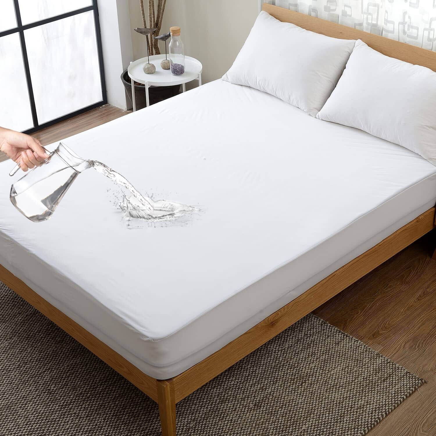 Front. Cheer Collection - Waterproof Mattress Protector for Incontinence - Noiseless Breathable Stretch Mattress Cover (King Size - 76" x 80") - White.