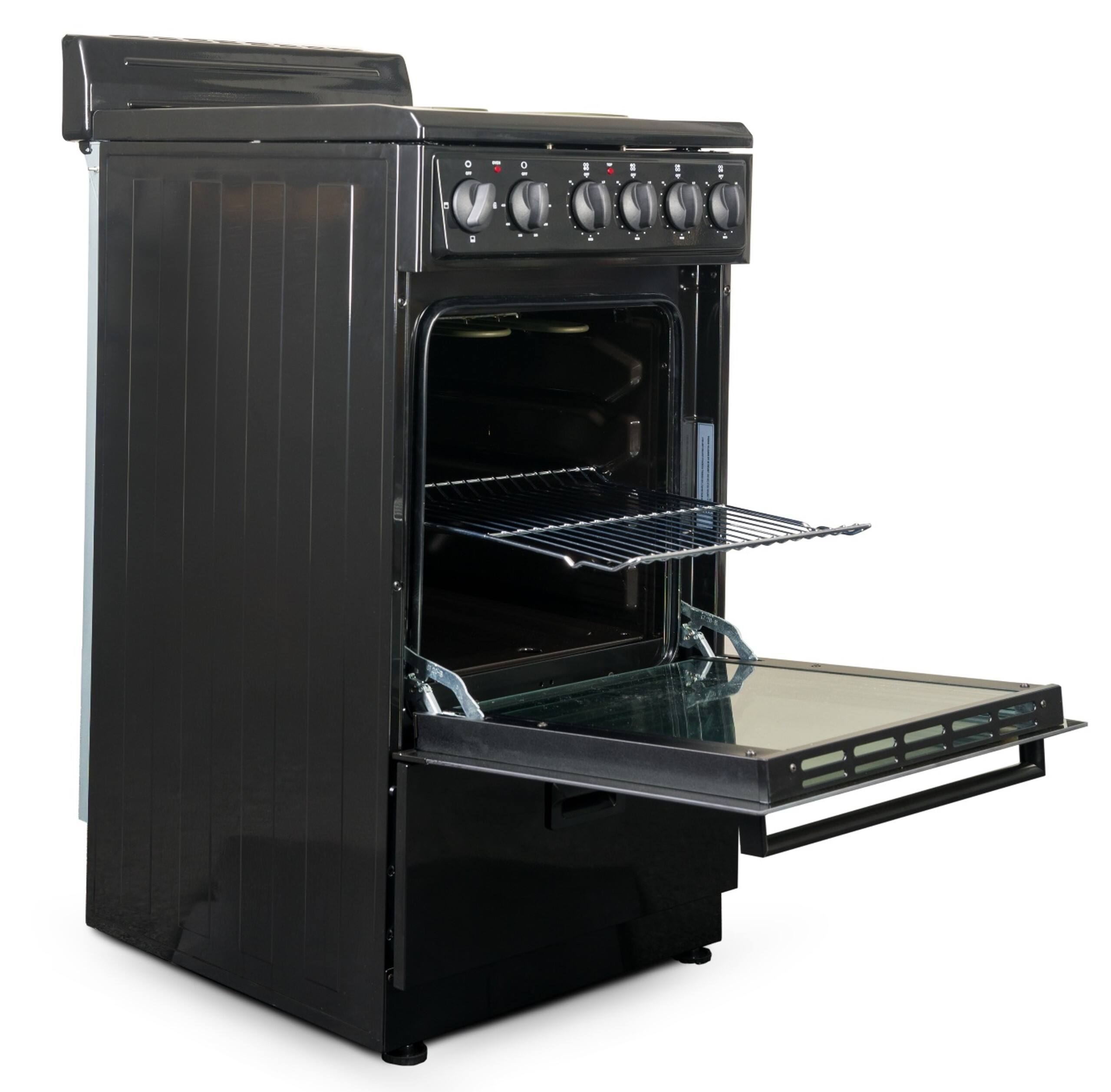 Angle. Premium Levella - 2.2 Cu Ft Freestanding Electric Coil Range In Black with Mirrored Glass Oven Door - Black.