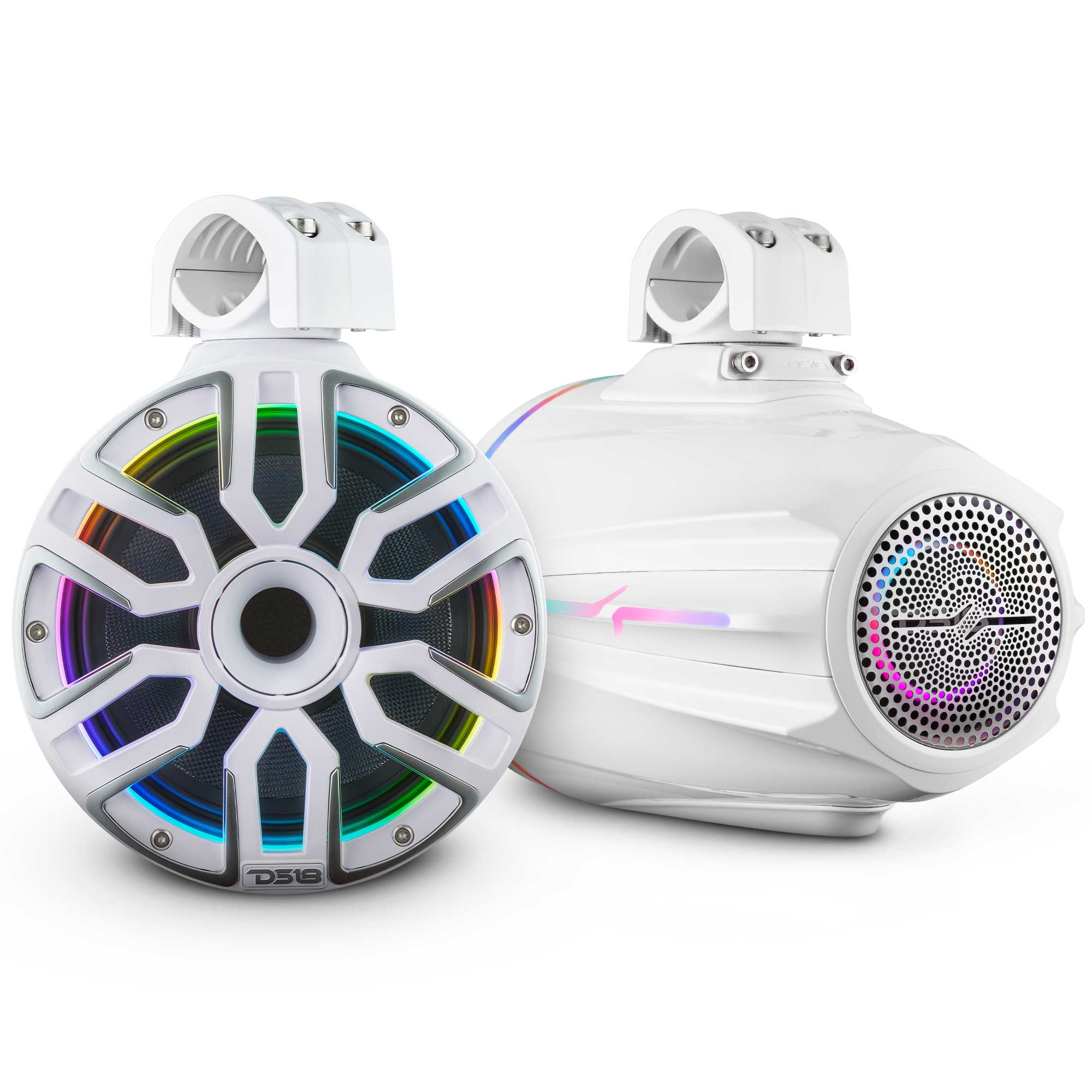 Front. DS18 Audio - 8" Marine Tower Speaker With Kevlar Cone, Compression Driver and Neodymium Magnet | 200W RMS 4-Ohm - White.