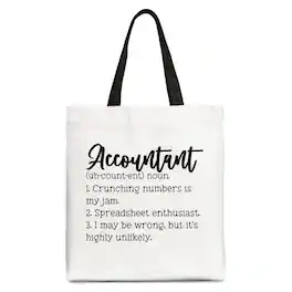 OrnamentallyYou - Accountant Definition Canvas Tote Bag, Finance Office Employee Gift Shopper - White Black