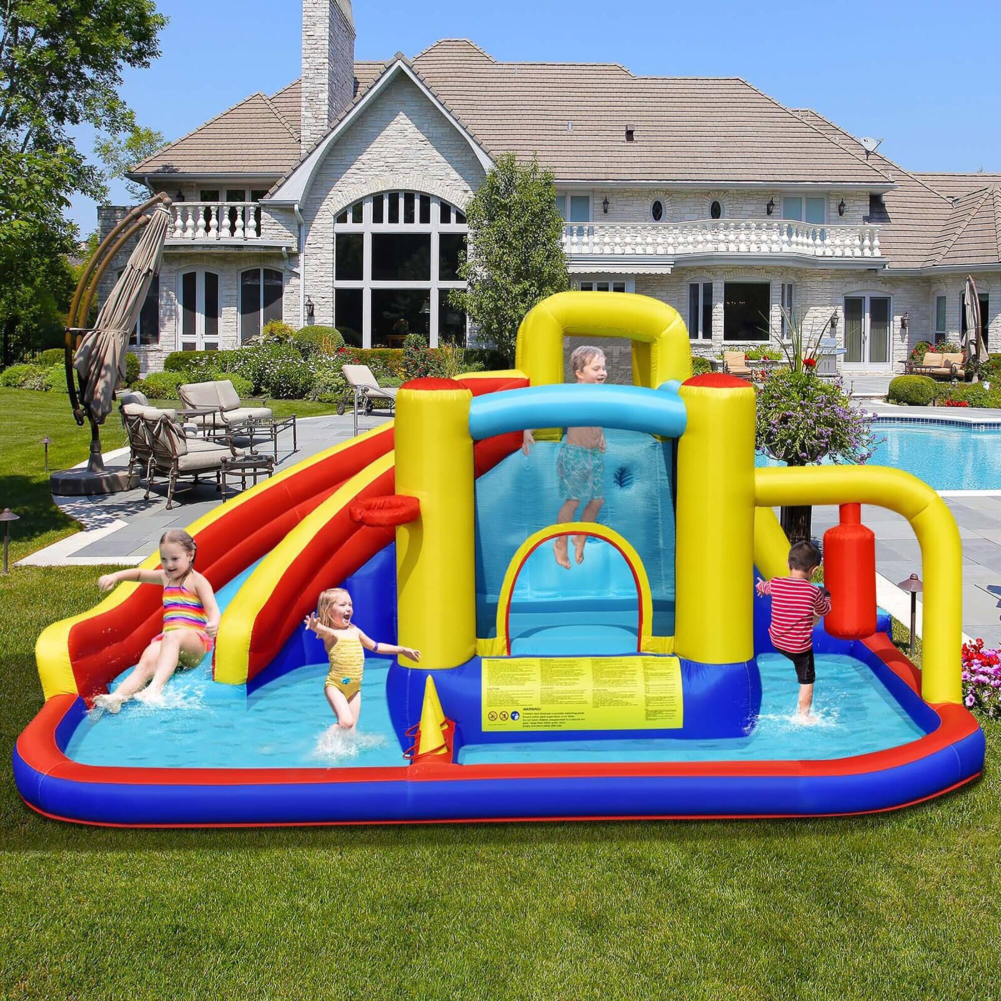 Alt View 1. Gymax - Gymax 7-in-1 Inflatable Water Slide Water Park Kids Bounce Castle With 680W Air Blower - Multi-color.