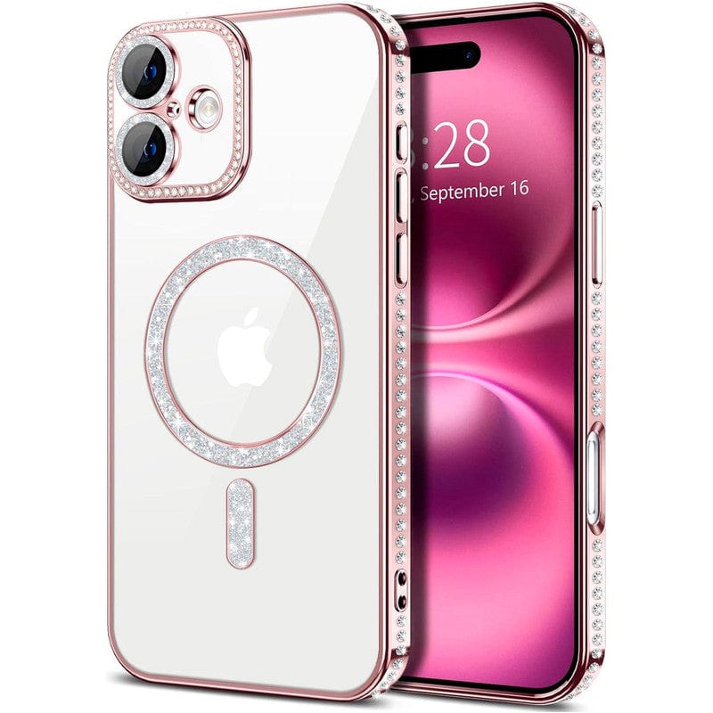 Front. Entronix - Entronix Magnetic Case for iPhone 17 - Clear Back with Luxury Rhinestones - Pink.