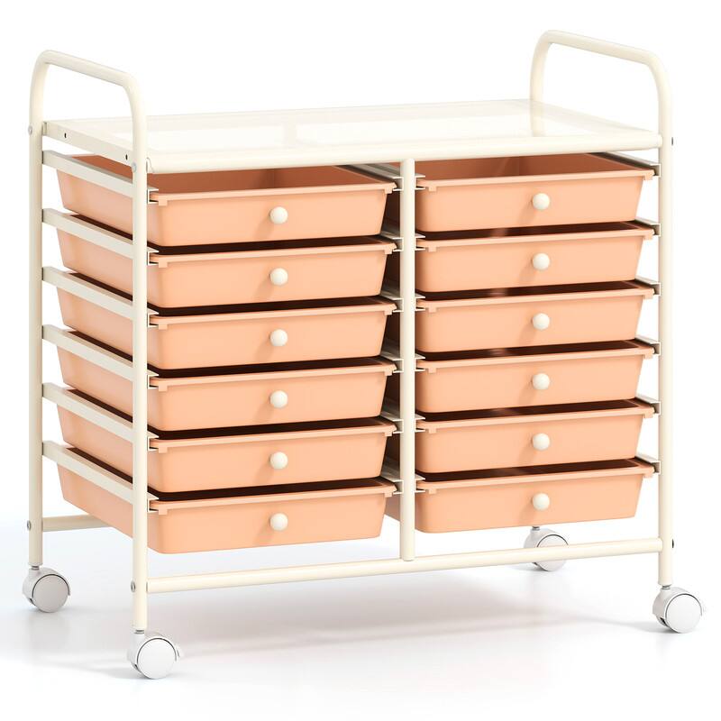 Alt View 1. WELLFOR - 12 Drawer Art & Craft Rolling Storage Cart Tools Scrapbook Paper Office School Organizer with Sturdy Frame - Peach.