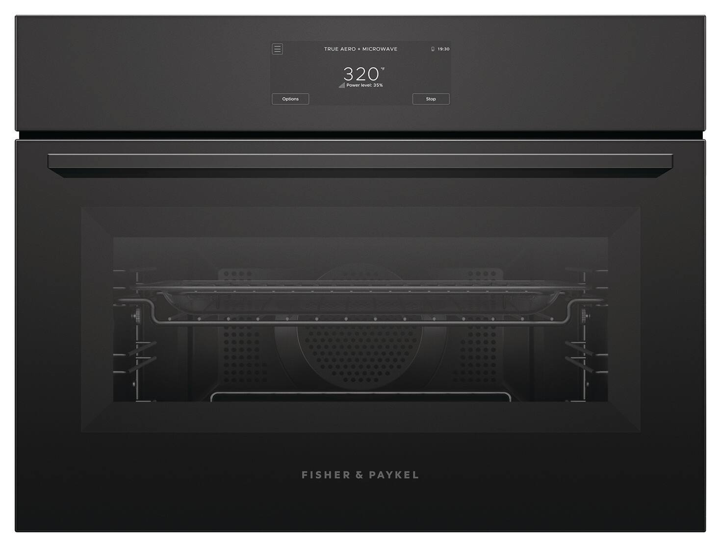 TRUE AERO MICROWAVE  
19:30  
320°  
Power level: 25%  
Options  
FISHER & PAYKEL