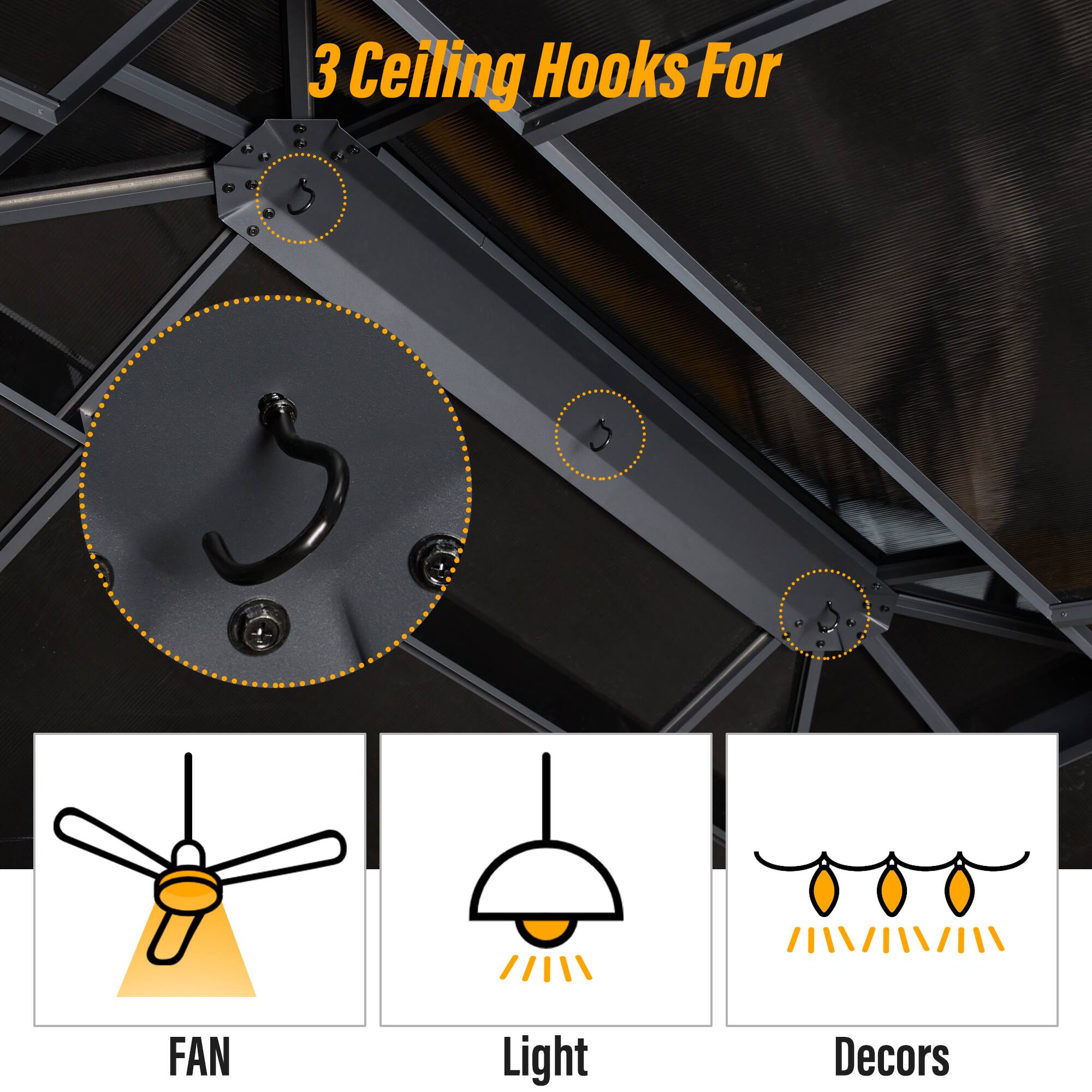 3 Ceiling Hooks For FAN, Light, Decors