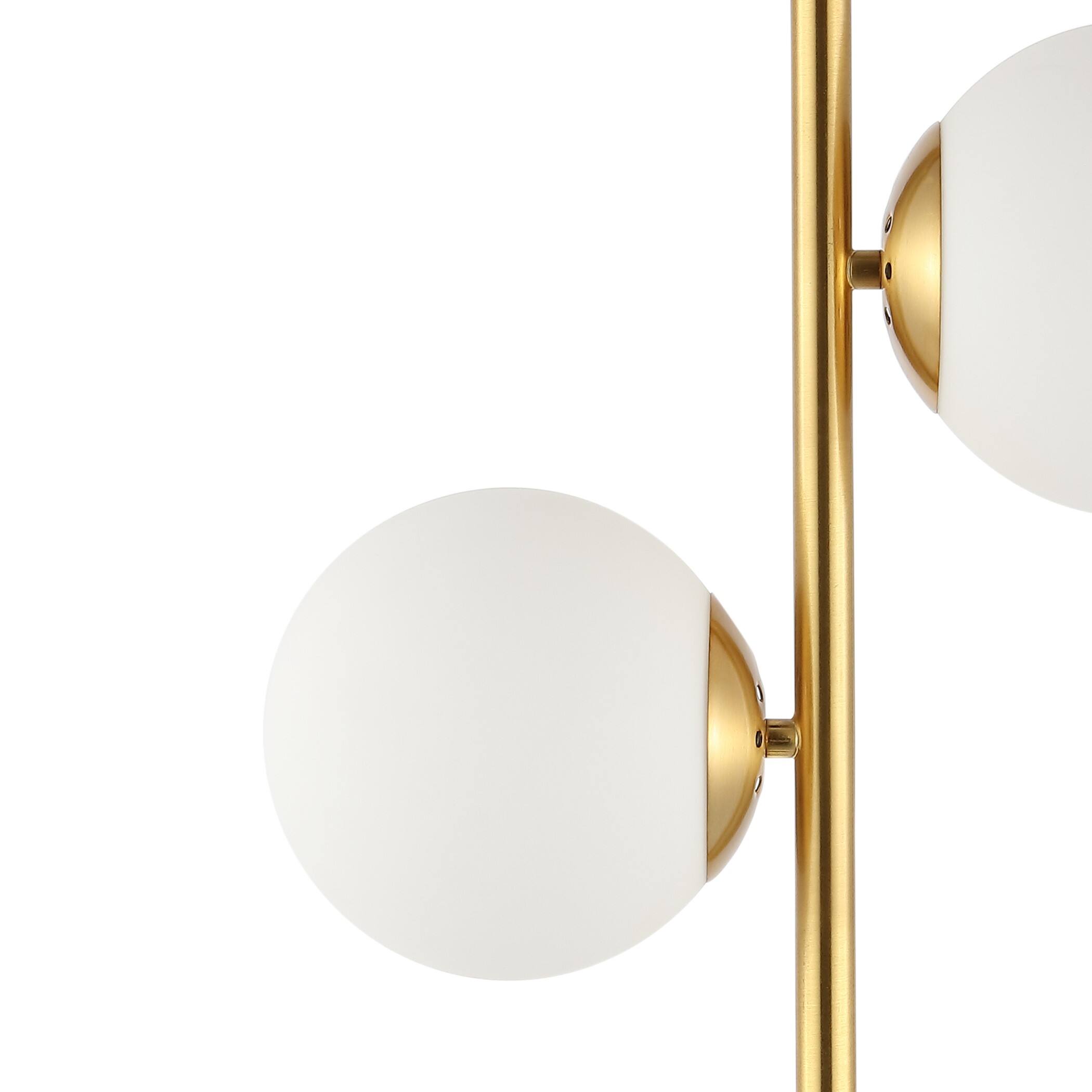 Alt View 4. Jonathan Y - Amelie 28" 2-Light Coastal Vintage Iron LED Table Lamp, Brass Gold/White - Brass Gold.