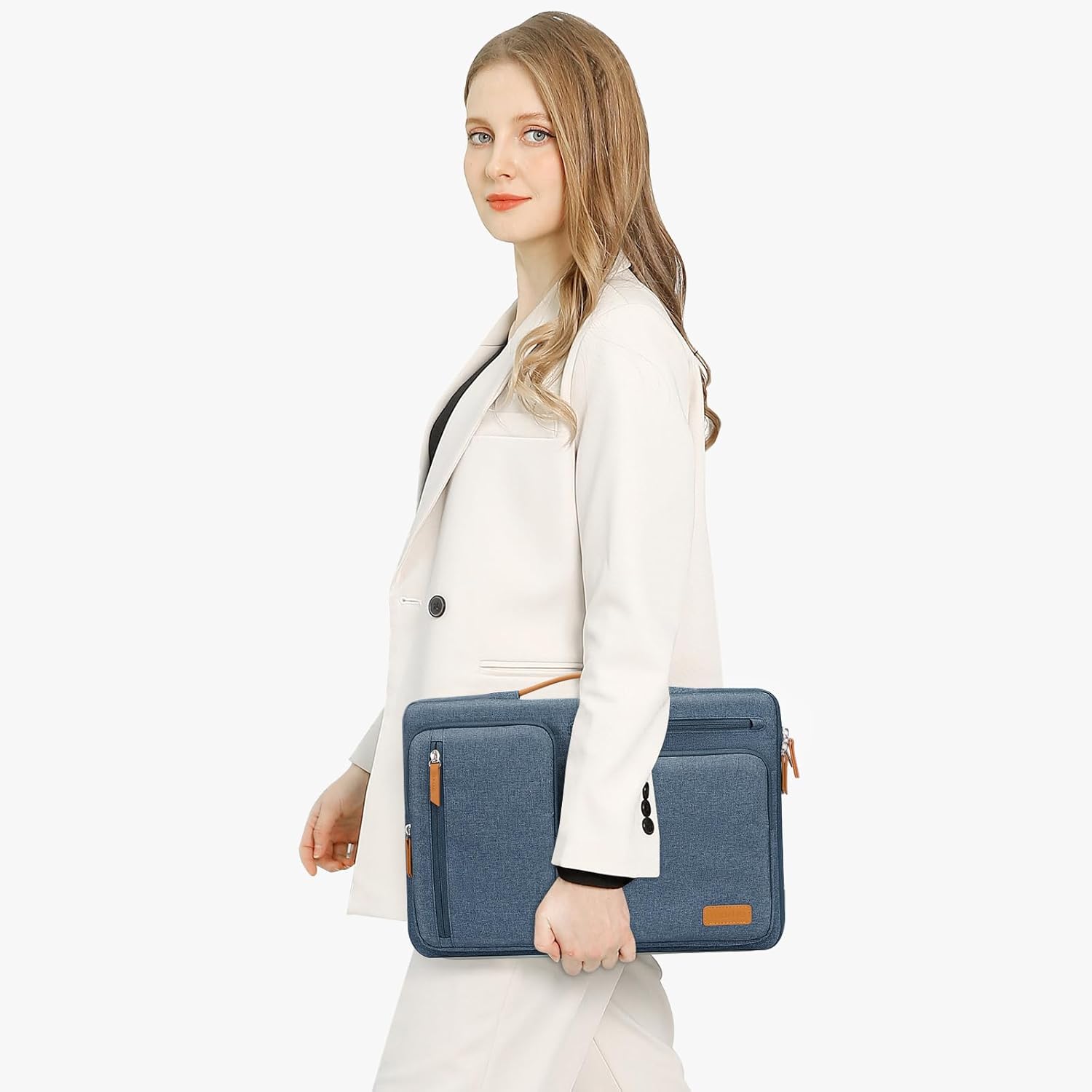 Alt View 2. mosiso - 360 Protective Laptop Handbag Sleeve 15-15.6 inch for MacBook Pro 16 HP Acer Dell Lenovo ASUS - Haze Blue.