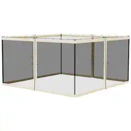 Outsunny - Gazebo Netting Mosquito Netting Screen with Zippers, Black Rings, High-Quality Polyester - Cream White