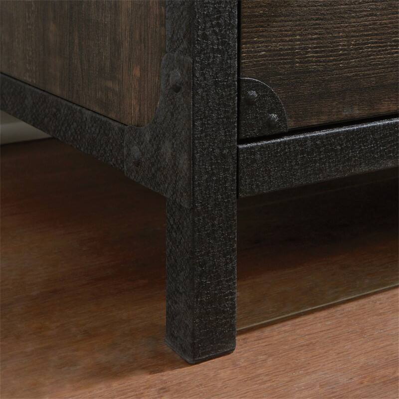 Alt View 2. HTUTWOO - Lateral File with Metal Frame - Wood Filing Cabinet, 2 Close Drawers with Full Extension Slides, Lockable Bottom Drawer - Brown.