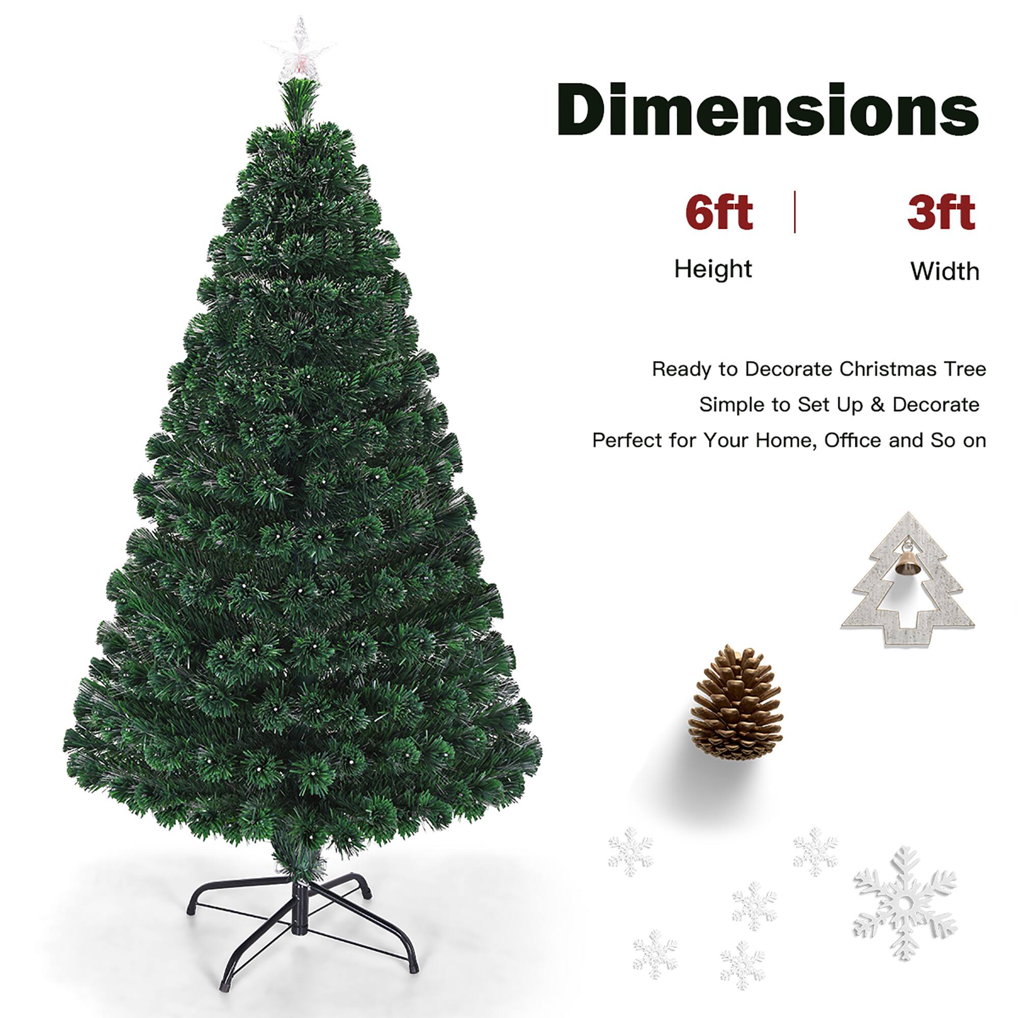 Dimensions: 6ft Height | 3ft Width. Ready to Decorate Christmas Tree. Simple to Set Up & Decorate. Perfect for Your Home, Office and So on.