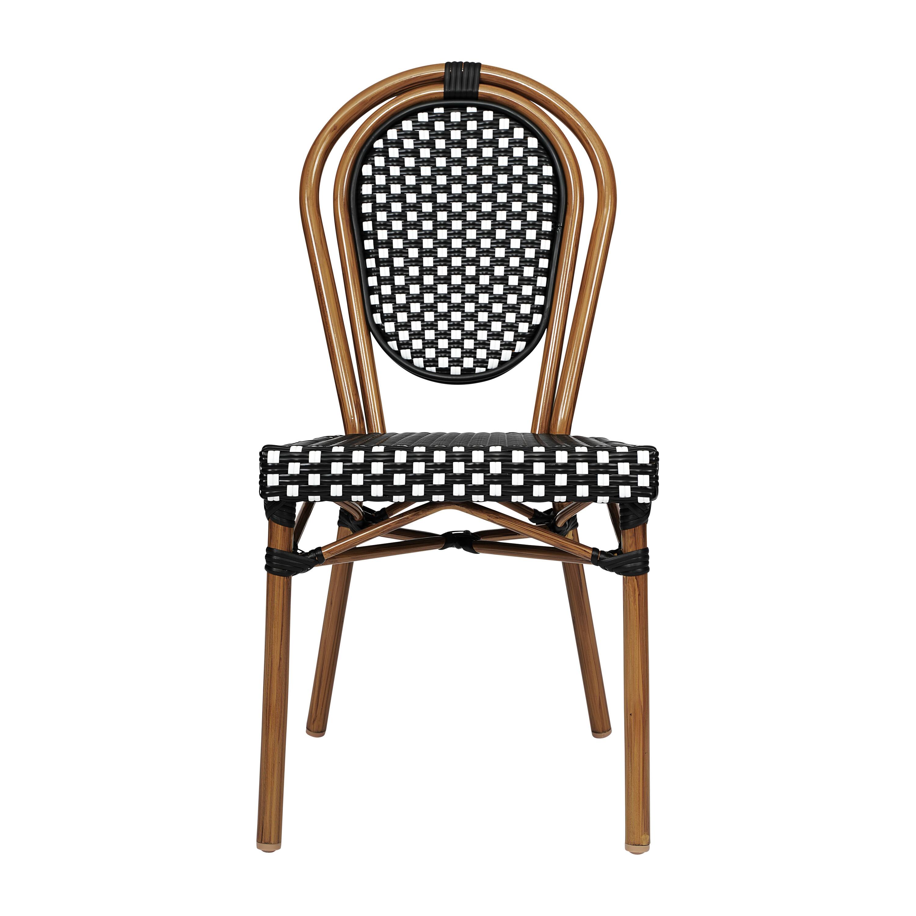 Alt View 9. Emma + Oliver - Colmar Set of Two Indoor/Outdoor Stacking Thonet Bistro Style Chairs with PE Rattan Seat and Finished Metal Frame - Black & White/Natural Frame.