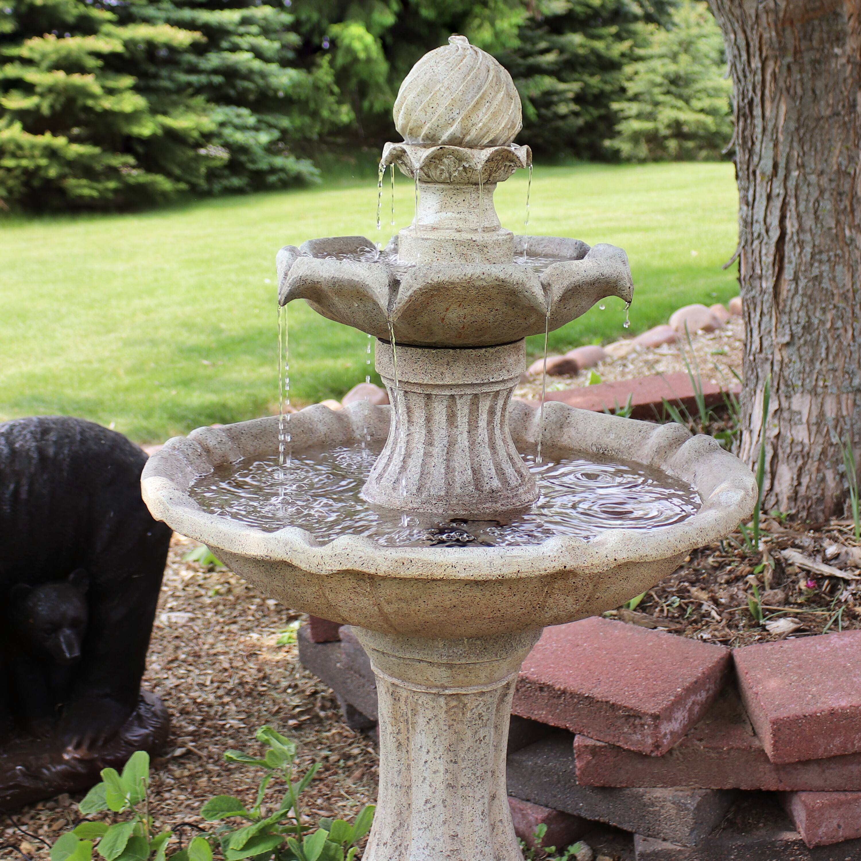 Alt View 9. Sunnydaze - Pineapple Outdoor 2-Tier Solar Fountain with Battery - Earth.