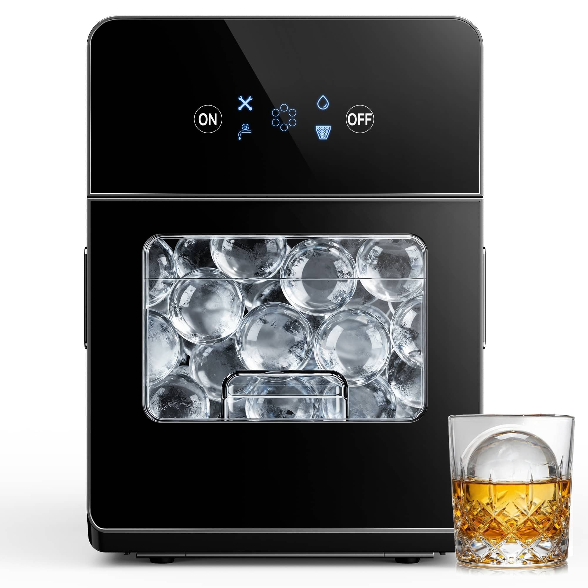 SIMZLIFE - Countertop Sphere Ice Maker for Whiskey , 2.4" Clear Ice Balls, 3Pcs in 40 Mins, 108 Pcs/day, Self-Cleaning - Black