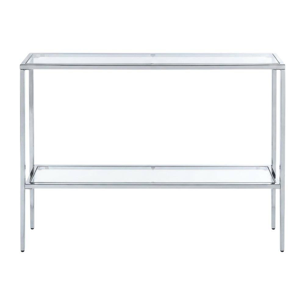 Angle. FurniFact - Chrome Console Table with Sleek Finish and Modern Design - Clear.