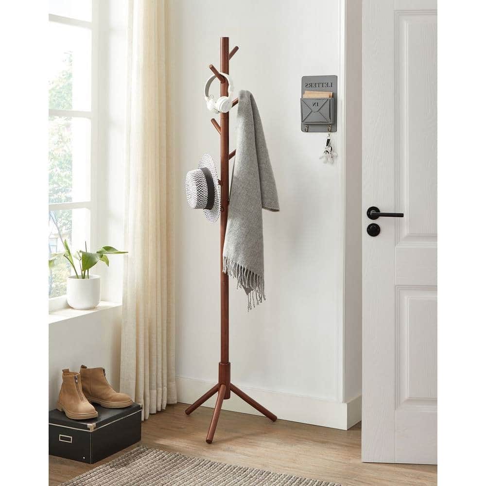 Hivvago - Sturdy Solid Wood Coat Rack in White Finish with 8 Hooks - Dark Walnut