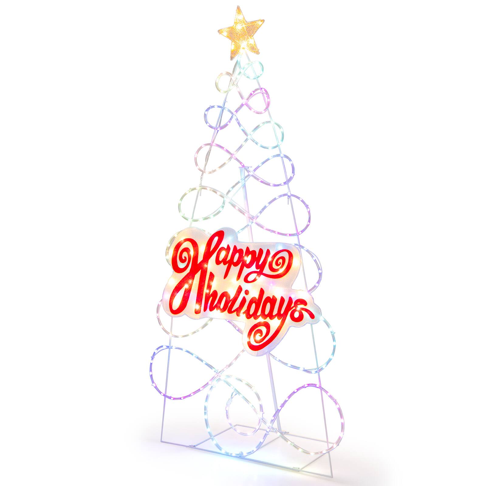 Front. Gymax - Gymax 5.6FT Pre-lit Christmas Tree 6 Lighting Modes Indoor Outdoor Colorful Decoration - Multicolor.