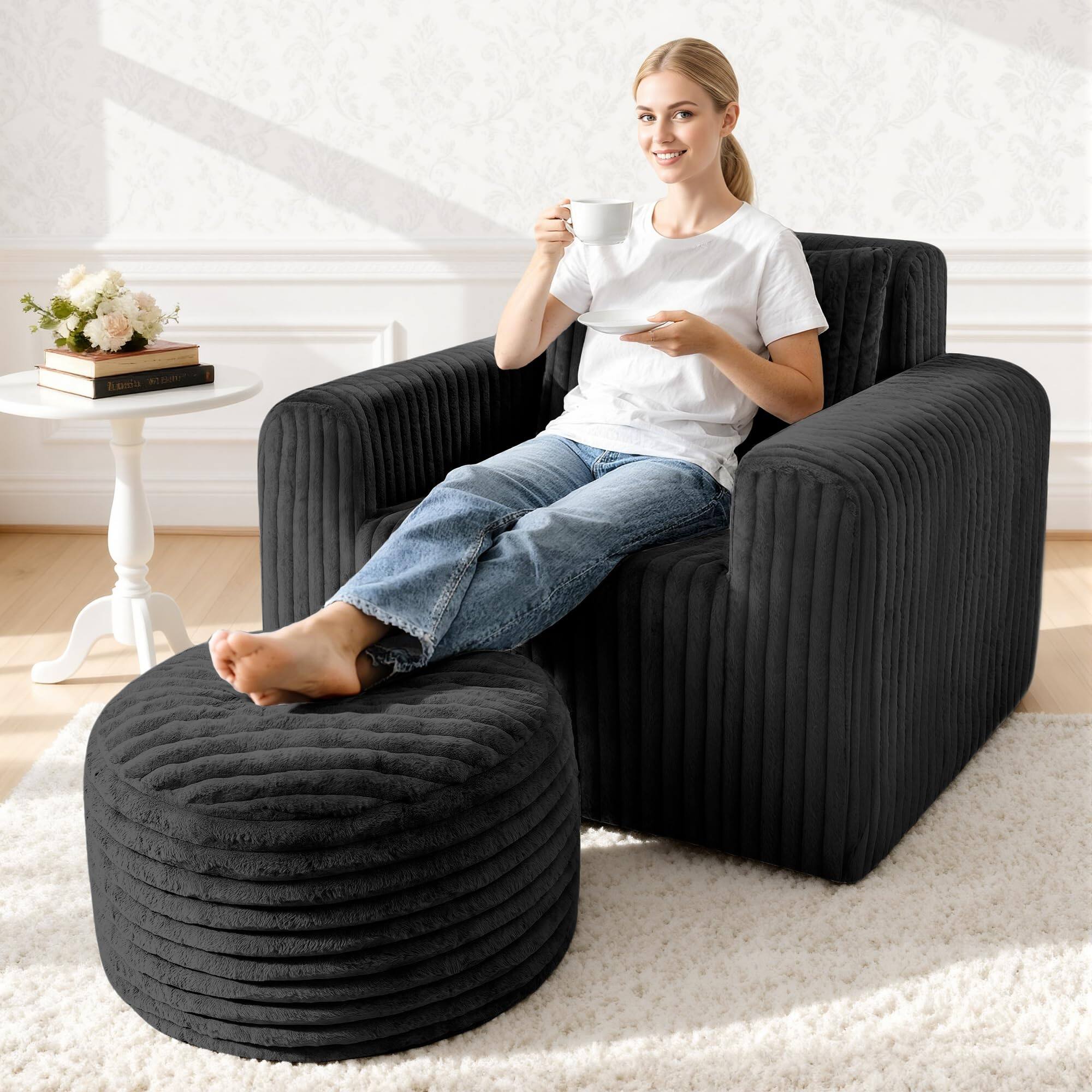 Black With Ottoman