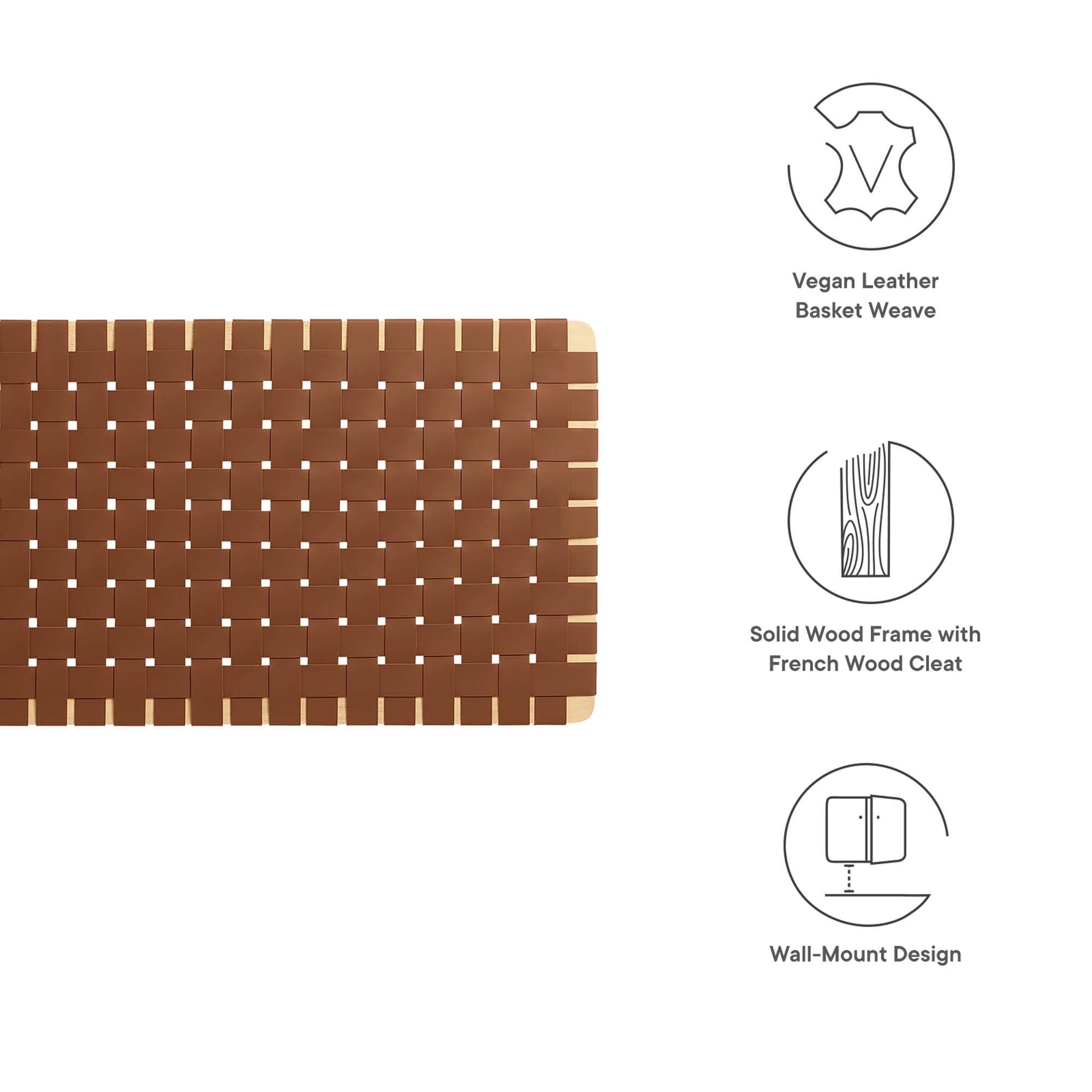 Vegan Leather Basket Weave  
Solid Wood Frame with French Wood Cleat  
Wall-Mount Design