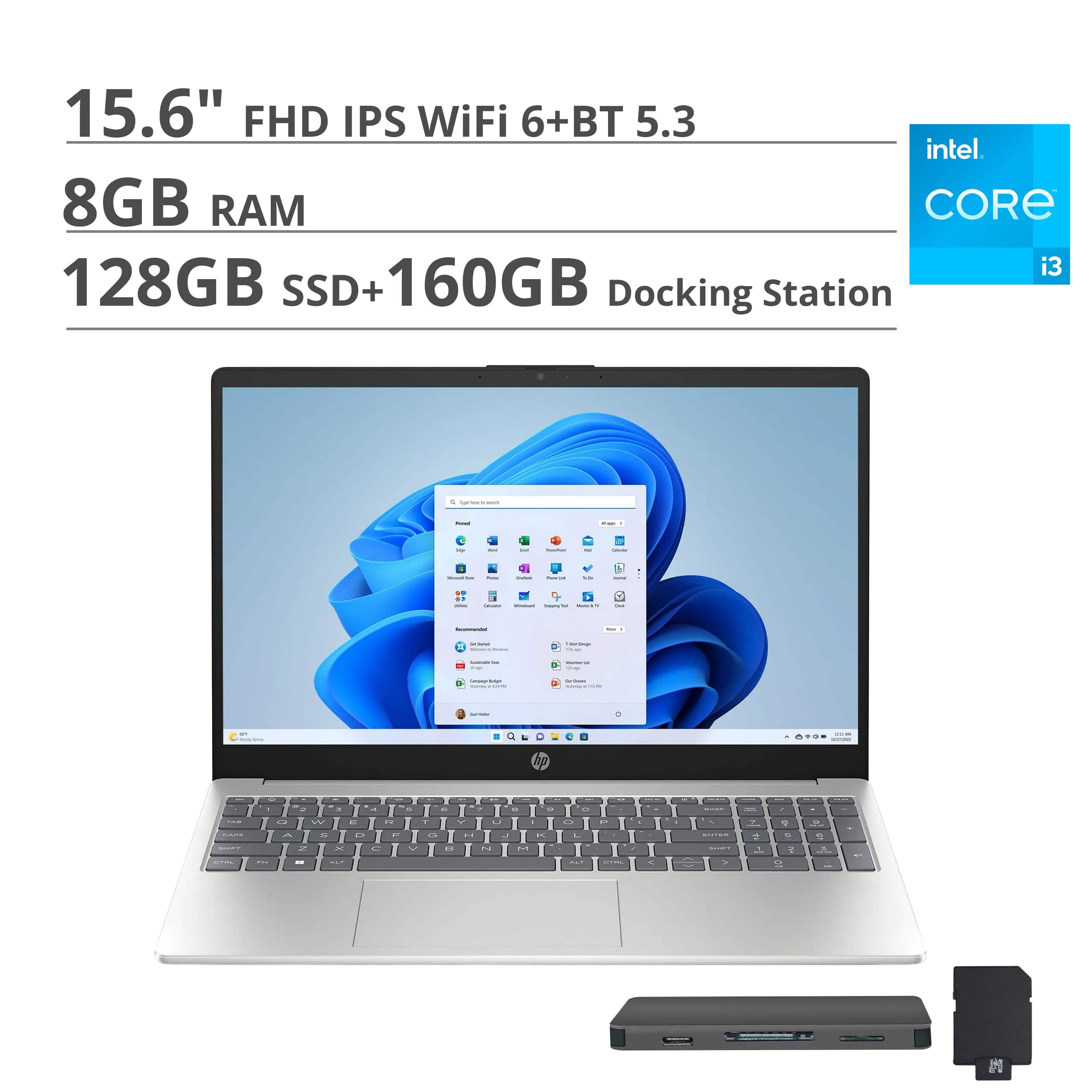 HP - 15.6" Laptop - Intel Core i3 N305 - 8GB Memory - 128GB UFS - Win 11 Pro - Natural Silver