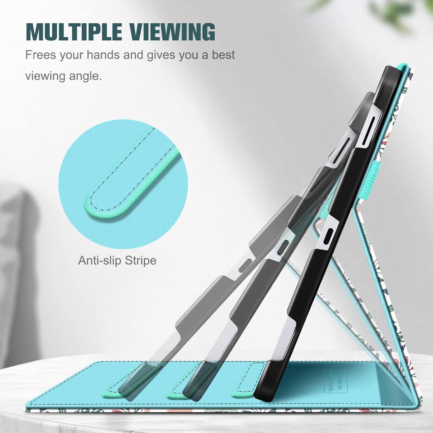 MULTIPLE VIEWING  
Frees your hands and gives you a best viewing angle.  

Anti-slip Stripe