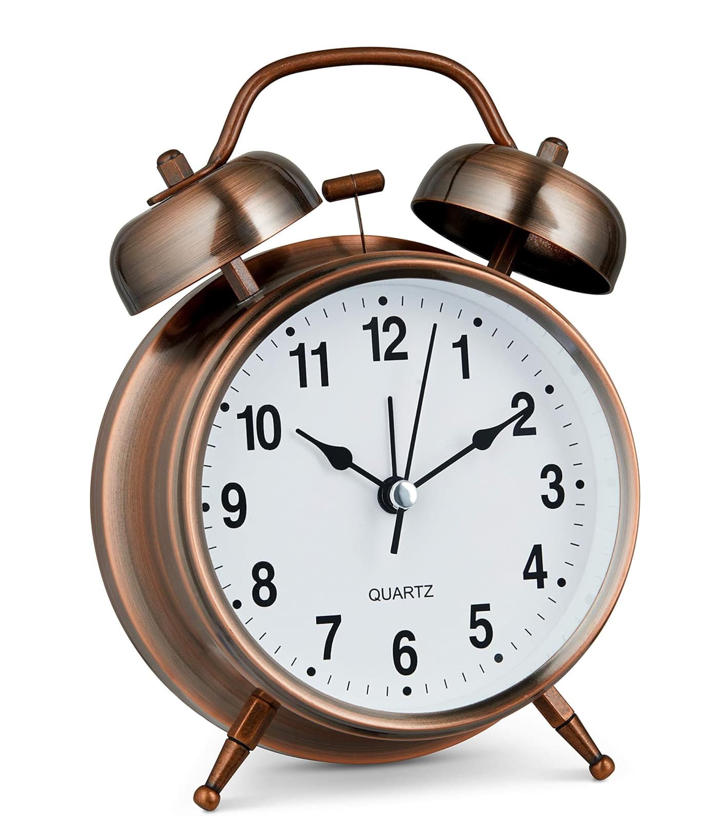 FINEAK - 4" Copper Twin Bell Vintage Alarm Clock, Extra Loud, Silent Non-Ticking, Backlight - Brown