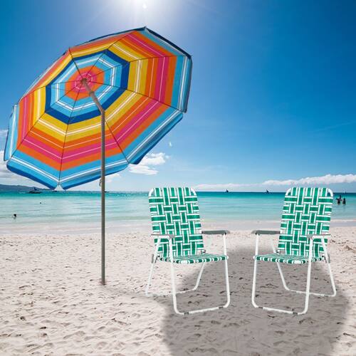 Alt View 5. Winado - 2PCS 37in Portable Folding Beach Chairs, Patio Lawn Webbed Strap Camping Chairs for Indoor/Outdoor Yard Garden Beach - Light Green Stripe.