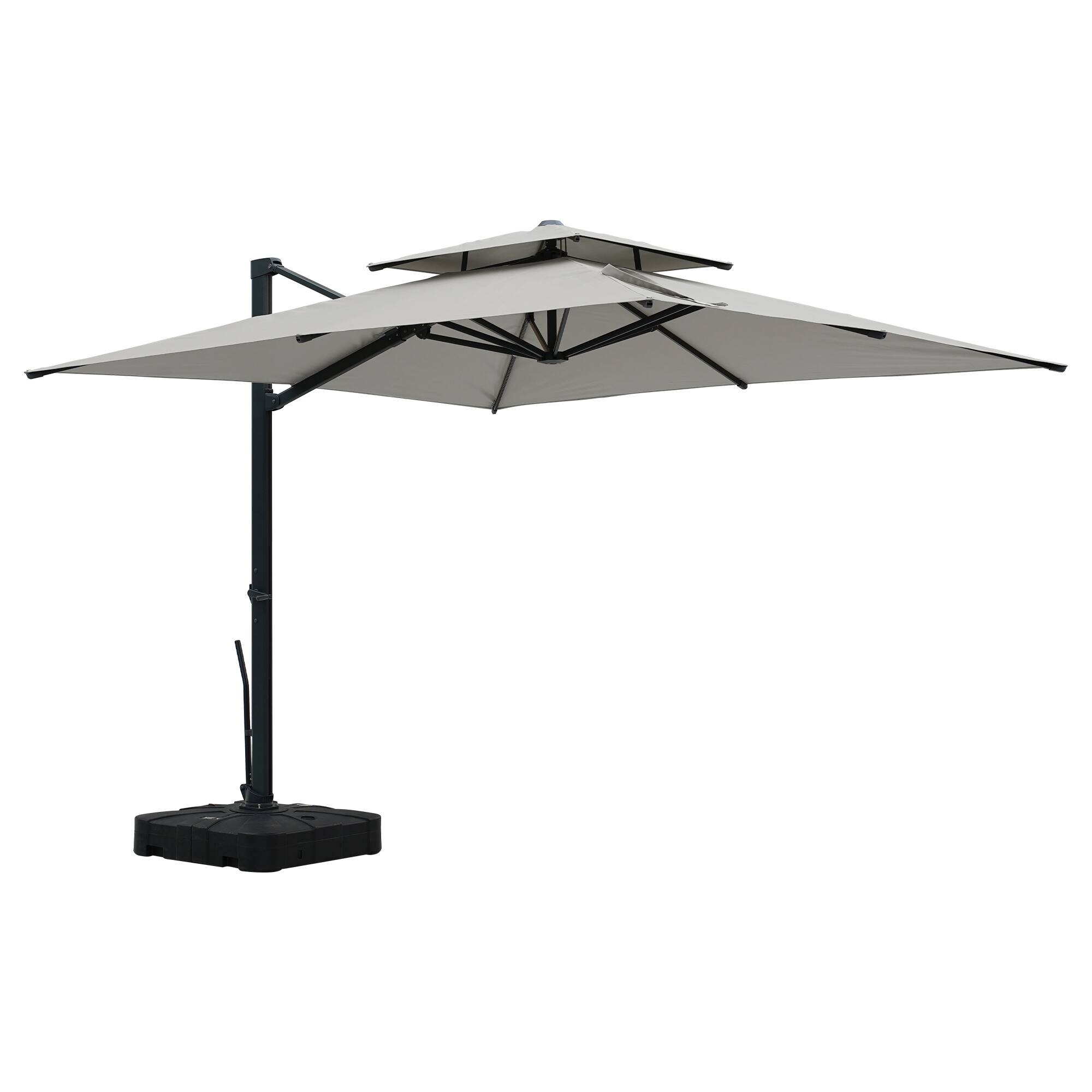 Mondawe - 10*10ft Patio Cantilever Umbrella Double Top Offset Umbrella with Base - Gray