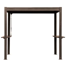 Loheer - Grill Pergola 8x5 FT Hardtop Metal Grill Gazebo with Adjustable Louvered Roof, Gutter, Side Shelves, Brown