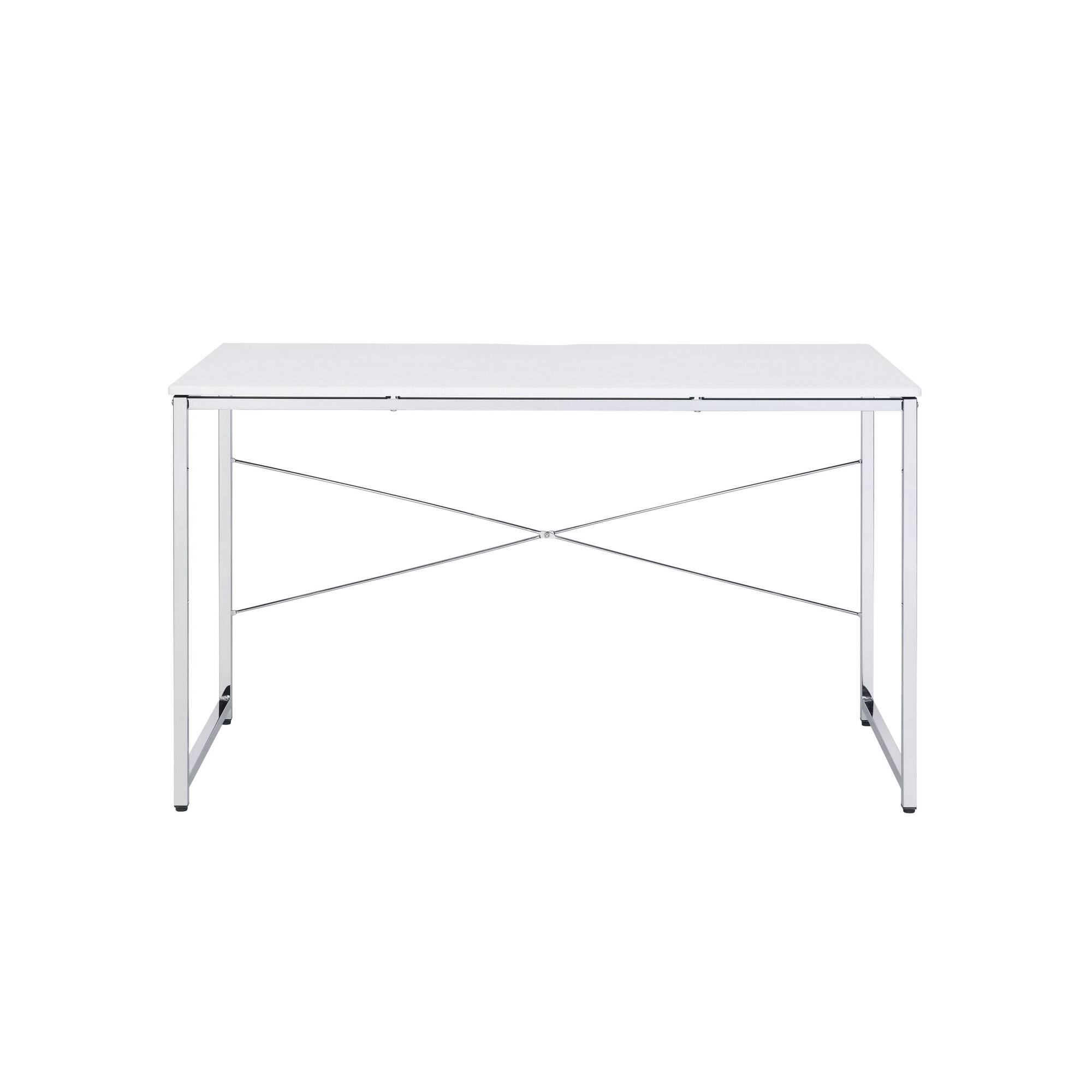 Angle. Manhattan Lane - Writing Desk with X Shaped Cross Bar and Chrome Finish, White - White.