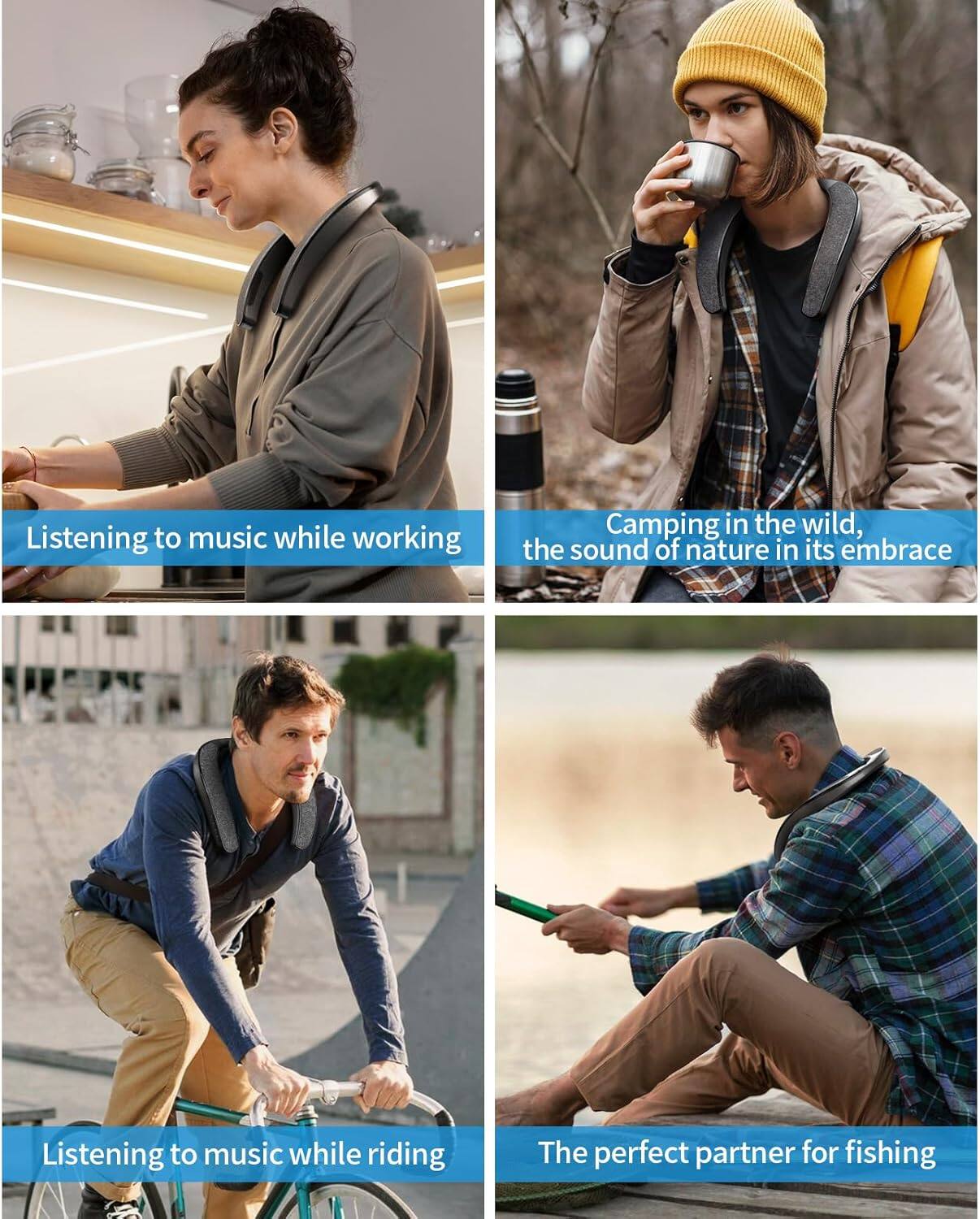 Listening to music while working  
Camping in the wild, the sound of nature in its embrace  
Listening to music while riding  
The perfect partner for fishing